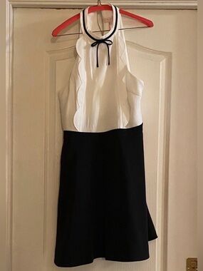 Ted Baker NWT Black and White One-Shoulder Ruffle Halter Dress